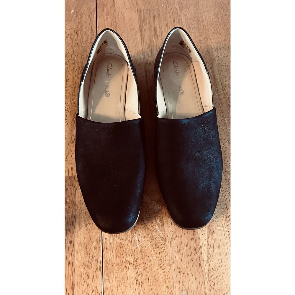 Clarks Two Tone Black Leather Suede Pure Tone Loafers Shoes Womens Size 11